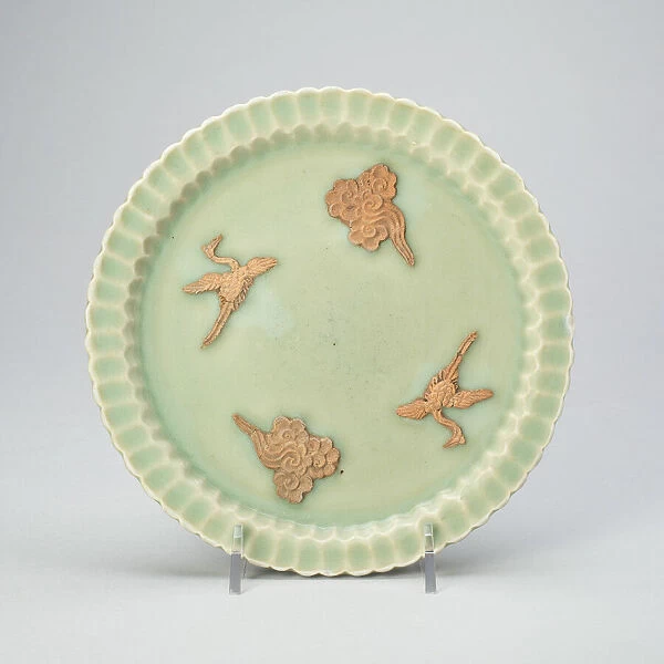 Scalloped-Rim Dish with Cranes and Clouds, Yuan dynasty (1279-1368). Creator: Unknown