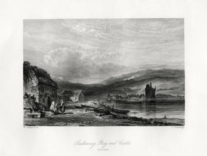 Framed Print : Scalloway Bay and castle, Zetland, 19th century. Artist: J Horsburgh Framed Print : Scalloway Bay and castle, Zetland, 19th century. Artist: J Horsburgh