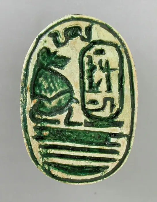 Framed Print : Scarab Depicting a Baboon before the Throne Name of Ramses II, 19th dynasty (1304-1201 BCE). Creator: Unknown Framed Print : Scarab Depicting a Baboon before the Throne Name of Ramses II, 19th dynasty (1304-1201 BCE). Creator: Unknown