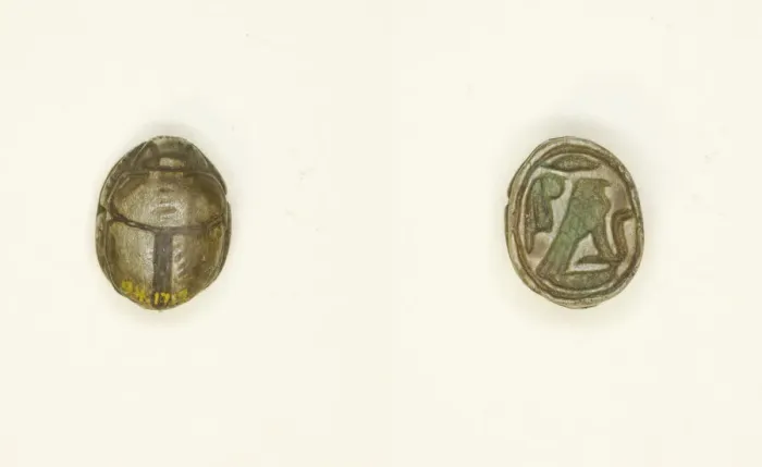 Framed Print : Scarab: Falcon with Cobra and Ma at Feather, Egypt, Middle Kingdom-New Kingdom