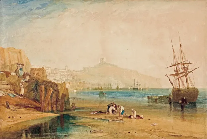 Framed Print : Scarborough, morning, boys catching crabs, c. 1810. Artist: Turner, Joseph Mallord William (1775-1851) Framed Print : Scarborough, morning, boys catching crabs, c. 1810. Artist: Turner, Joseph Mallord William (1775-1851)