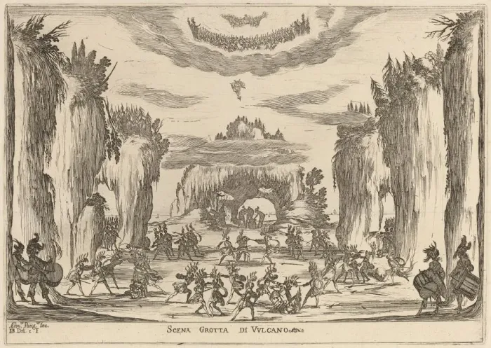Framed Print : Scena Grotto d Vulcano, 1637. Creator: Stefano della Bella Framed Print : Scena Grotto d Vulcano, 1637. Creator: Stefano della Bella