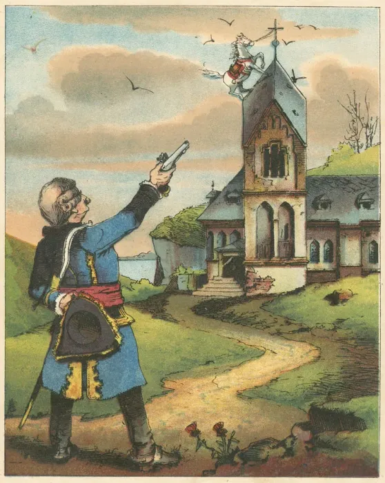 Framed Print : Scene from The Adventures of Baron Munchausen by Rudolph Erich Raspe, c1850 Framed Print : Scene from The Adventures of Baron Munchausen by Rudolph Erich Raspe, c1850