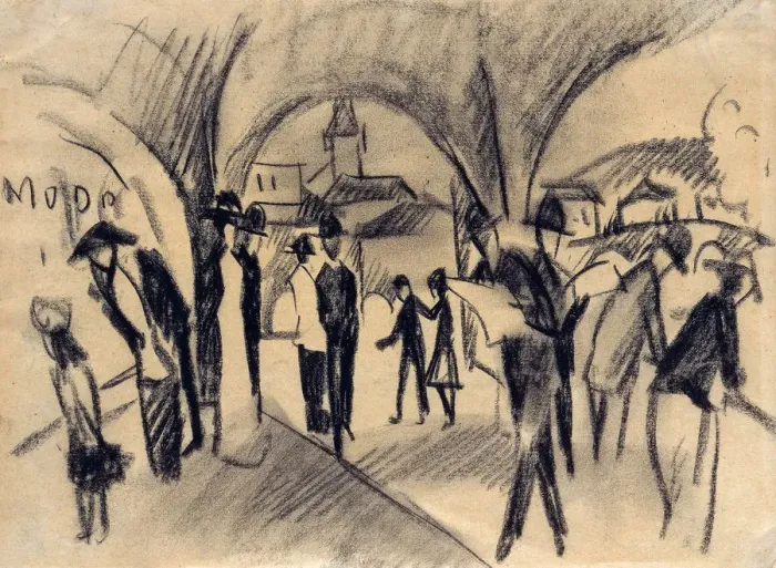 Framed Print : Scene Under the Arcades in Thun, 1913. Artist: Macke, August (1887-1914) Framed Print : Scene Under the Arcades in Thun, 1913. Artist: Macke, August (1887-1914)