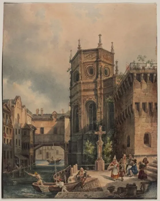 Framed Print : Scene on a Canal, first half 1800s. Creator: Hippolyte Jean Baptiste Garnerey (French, 1787-1858) Framed Print : Scene on a Canal, first half 1800s. Creator: Hippolyte Jean Baptiste Garnerey (French, 1787-1858)