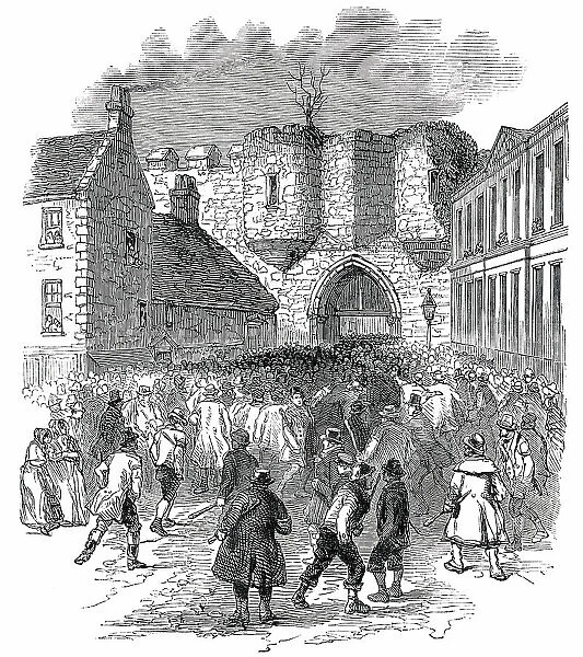 Scene at the Castle Gate, Lincoln, 1850. Creator: Unknown