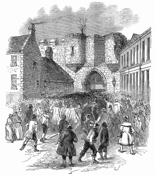 Framed Print : Scene at the Castle Gate, Lincoln, 1850. Creator: Unknown Framed Print : Scene at the Castle Gate, Lincoln, 1850. Creator: Unknown