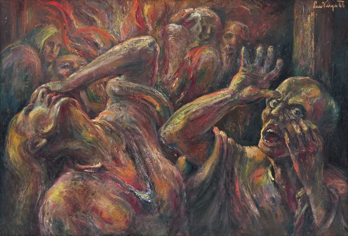 Framed Print : Scene in a concentration camp, 1944. Creator: Ludovit Varga Framed Print : Scene in a concentration camp, 1944. Creator: Ludovit Varga