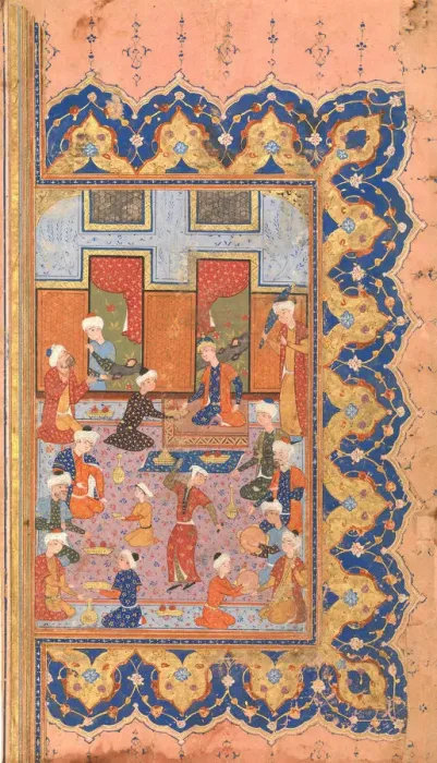 Framed Print : A Scene of Conviviality at Court, Folio from a Divan (Collected Works Framed Print : A Scene of Conviviality at Court, Folio from a Divan (Collected Works