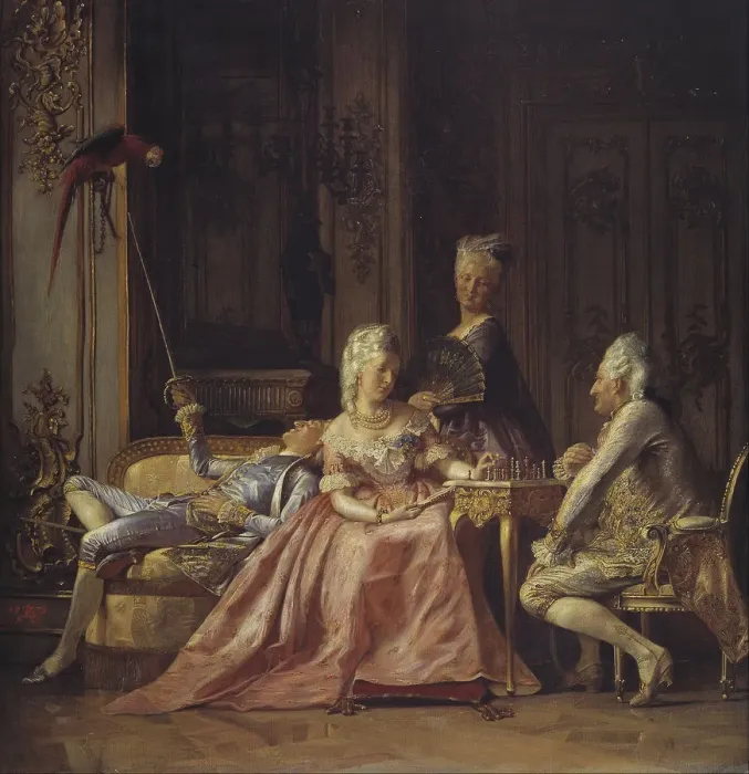 Framed Print : Scene from the court of Christian VII. Artist: Zahrtmann, Kristian (1843-1917) Framed Print : Scene from the court of Christian VII. Artist: Zahrtmann, Kristian (1843-1917)