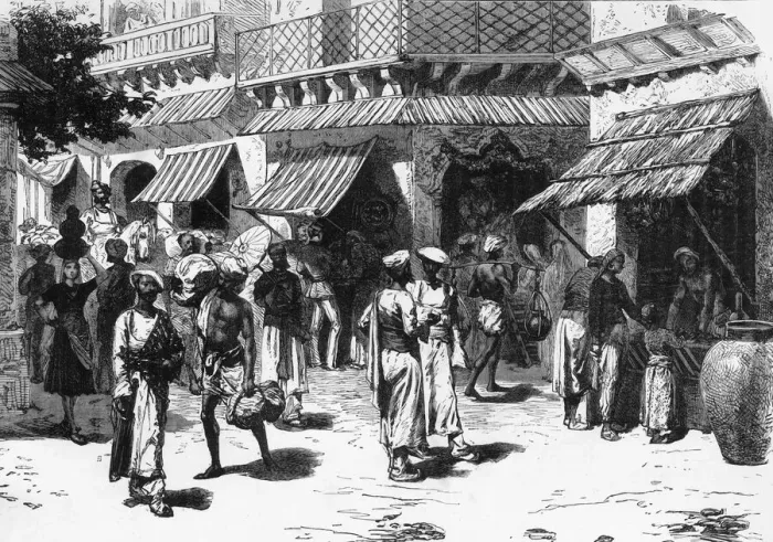 Framed Print : Scene In Delhi: The Cross-Roads, Chandni Chowk, the Principal Business Thoroughfare, c1891. Creator: James Grant Framed Print : Scene In Delhi: The Cross-Roads, Chandni Chowk, the Principal Business Thoroughfare, c1891. Creator: James Grant