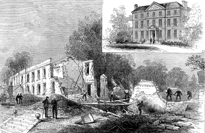 Framed Print : Scene of the Disastrous Fire at the Private Lunatic Asylum at Southall, Middlesex, 1883. Creator: Unknown Framed Print : Scene of the Disastrous Fire at the Private Lunatic Asylum at Southall, Middlesex, 1883. Creator: Unknown