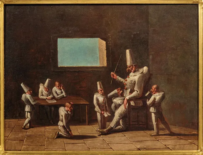 Framed Print : Scene of the education of Pulcinella, 18th century. Creator: Anonymous Framed Print : Scene of the education of Pulcinella, 18th century. Creator: Anonymous