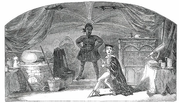 Scene from the Extravaganza of 'Frankenstein, or, The Model Man' at the Adelphi Theatre, 1850. Creator: Unknown. Scene from the Extravaganza of 'Frankenstein, or, The Model Man' at the Adelphi Theatre, 1850. Creator: Unknown