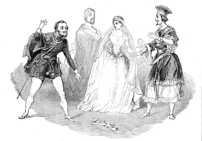 Framed Print : Scene from The Favorite, at Drury-Lane Theatre, 1844. Creator: Unknown Framed Print : Scene from The Favorite, at Drury-Lane Theatre, 1844. Creator: Unknown
