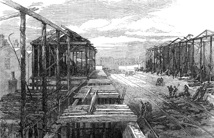 Framed Print : Scene of the fire at Kentish-Town Station, 1872. Creator: Unknown Framed Print : Scene of the fire at Kentish-Town Station, 1872. Creator: Unknown