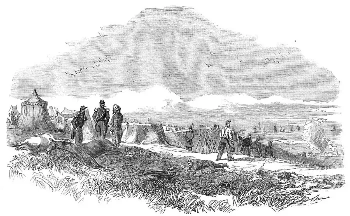 Framed Print : Scene in the French Camp, sketched the day after the Battle of the Alma, 1854. Creator: Unknown Framed Print : Scene in the French Camp, sketched the day after the Battle of the Alma, 1854. Creator: Unknown