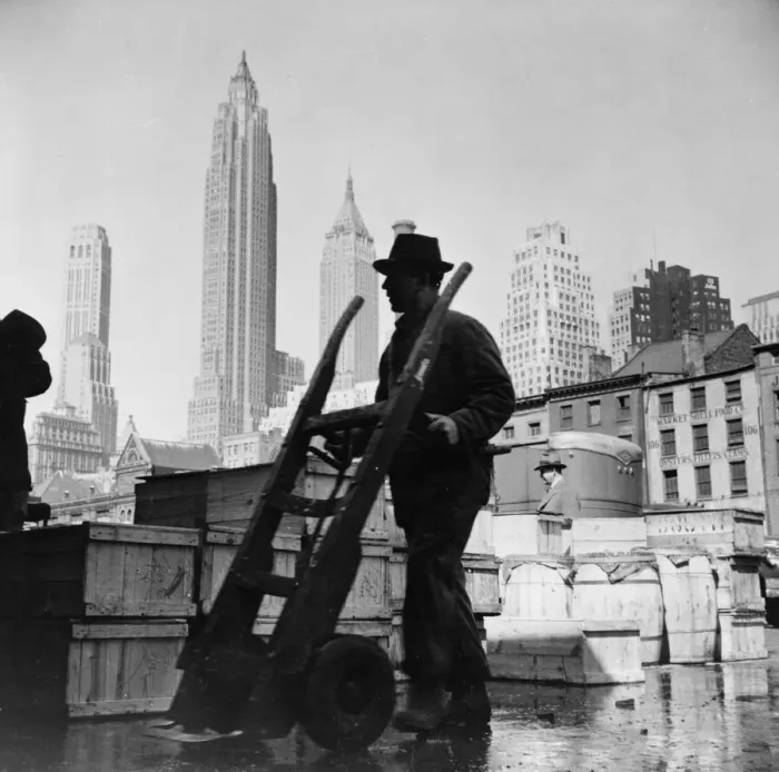 Framed Print : A scene at Fultons fish market, New York, 1943. Creator: Gordon Parks Framed Print : A scene at Fultons fish market, New York, 1943. Creator: Gordon Parks