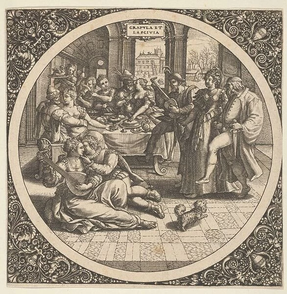 Scene with Galants at a Banquet in a Circle at Center, 1580-1600