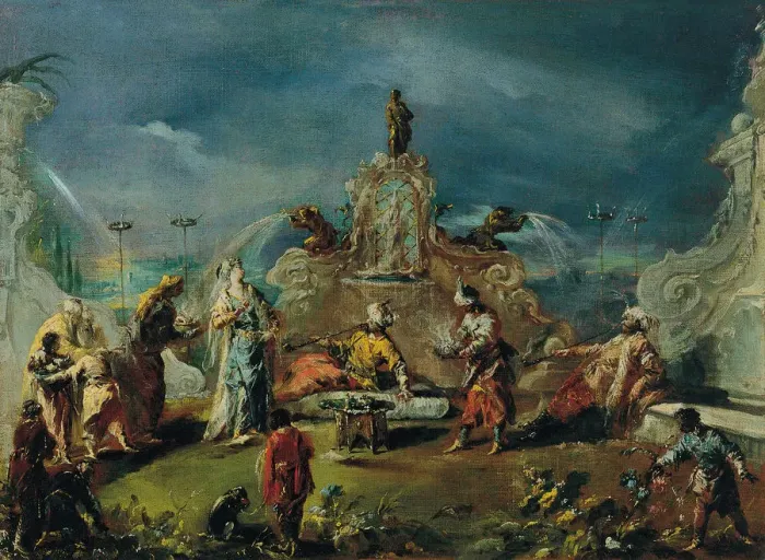 Framed Print : Scene in the Garden of a Serraglio. Artist: Guardi, Giovanni Antonio (1699-1760) Framed Print : Scene in the Garden of a Serraglio. Artist: Guardi, Giovanni Antonio (1699-1760)