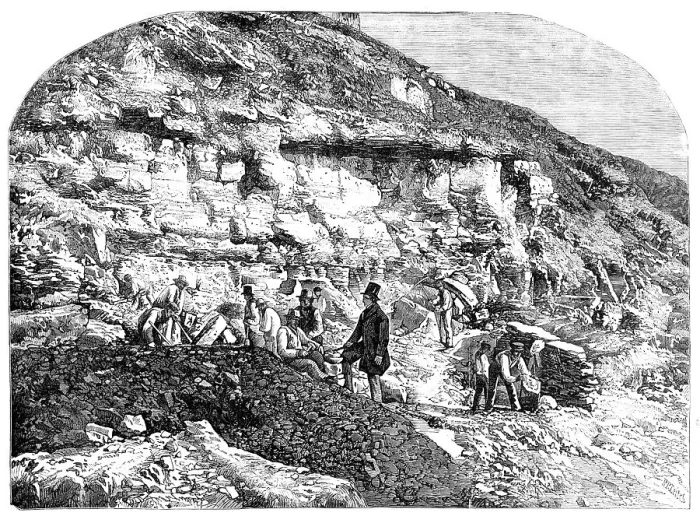 Framed Print : Scene of the Geological Discoveries at Swanage, Dorset - from a photograph by F. Briggs, 1857. Creator: Richard Principal Leitch Framed Print : Scene of the Geological Discoveries at Swanage, Dorset - from a photograph by F. Briggs, 1857. Creator: Richard Principal Leitch