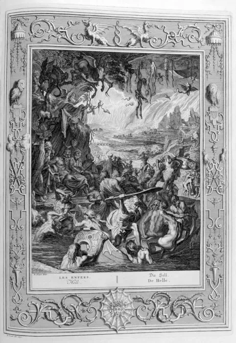Framed Print : Scene of Hell, 1733. Artist: Bernard Picart Framed Print : Scene of Hell, 1733. Artist: Bernard Picart