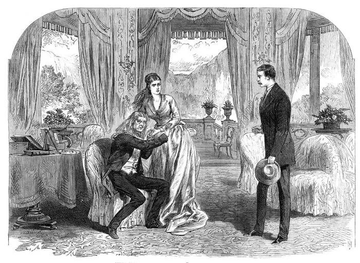Framed Print : Scene from A Hero of Romance, at the Haymarket Theatre, 1868. Creator: Unknown Framed Print : Scene from A Hero of Romance, at the Haymarket Theatre, 1868. Creator: Unknown
