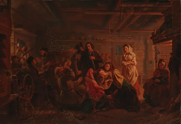 Framed Print : A scene from Hirvenhiihtäji, 1856. Creator: Robert Wilhelm Ekman Framed Print : A scene from Hirvenhiihtäji, 1856. Creator: Robert Wilhelm Ekman