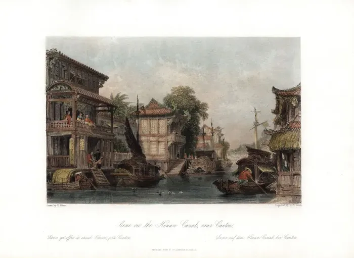 Framed Print : Scene on the Honan Canal, near Canton, China, c1840. Artist: James B Allen Framed Print : Scene on the Honan Canal, near Canton, China, c1840. Artist: James B Allen