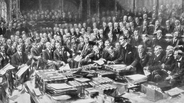 The scene in the House of Commons, Westminster, London, 3 August 1914