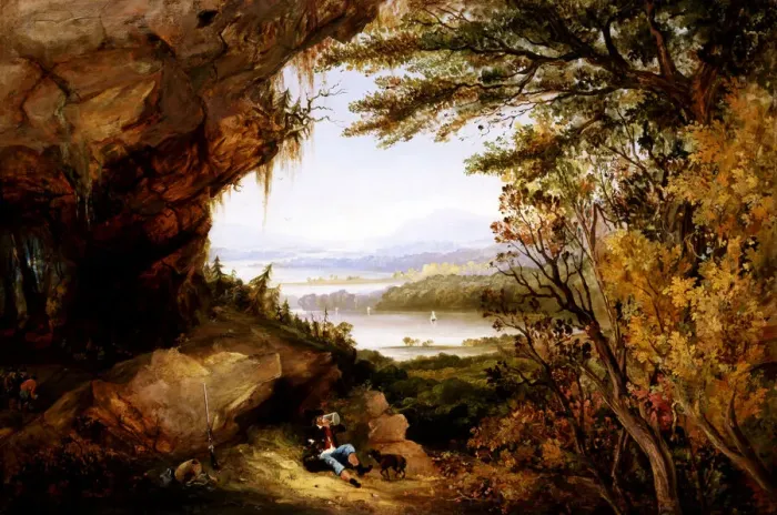 Framed Print : Scene on the Hudson (Rip Van Winkle), 1845. Creator: James Hamilton Framed Print : Scene on the Hudson (Rip Van Winkle), 1845. Creator: James Hamilton