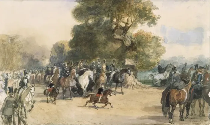 Framed Print : Scene in Hyde Park, c1850s. Creator: Eugene-Louis Lami (1800-90) Framed Print : Scene in Hyde Park, c1850s. Creator: Eugene-Louis Lami (1800-90)