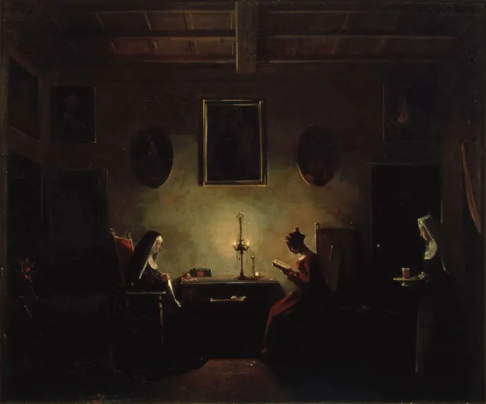 Framed Print : Scene in an Interior, 19th century. Artist: Francois-Marius Granet Framed Print : Scene in an Interior, 19th century. Artist: Francois-Marius Granet