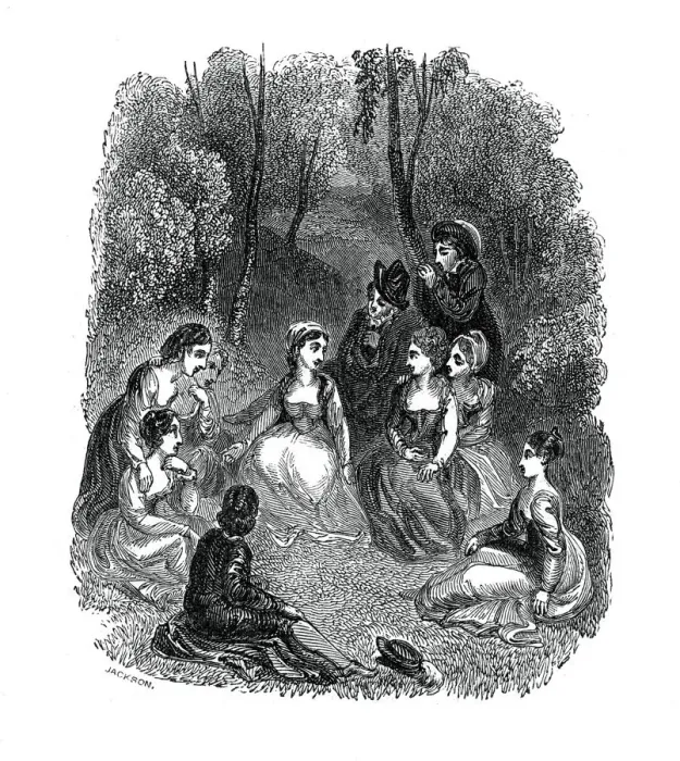 Framed Print : Scene from the introduction to The Decameron by Giovanni Boccaccio, (1833). Artist: Thomas Stothard Framed Print : Scene from the introduction to The Decameron by Giovanni Boccaccio, (1833). Artist: Thomas Stothard
