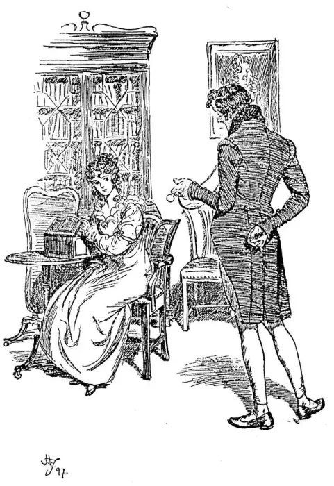 Framed Print : Scene from Jane Austens Persuasion, 1897. Artist: Hugh Thomson Framed Print : Scene from Jane Austens Persuasion, 1897. Artist: Hugh Thomson