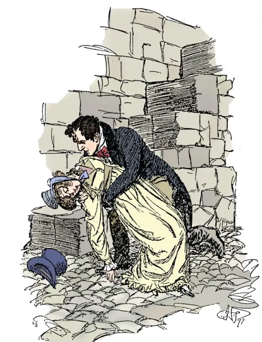 Framed Print : Scene from Jane Austens Persuasion, 1897. Artist: Hugh Thomson Framed Print : Scene from Jane Austens Persuasion, 1897. Artist: Hugh Thomson