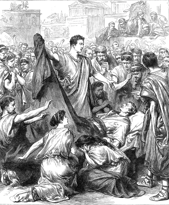 Framed Print : Scene from 'Julius Caesar, ' performed at Drury Lane Theatre by the Saxe-Meiningen Court Co. 1881. Creator: Unknown Framed Print : Scene from 'Julius Caesar, ' performed at Drury Lane Theatre by the Saxe-Meiningen Court Co. 1881. Creator: Unknown