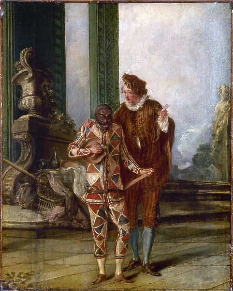 Scène de la comédie italienne : Arlequin et Ricoboni, vers 1720, c1720. Creator: Ecole Francaise
