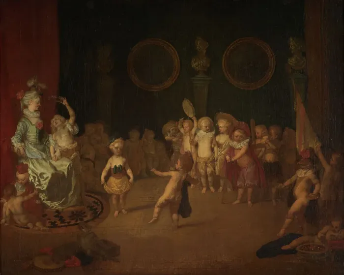 Framed Print : Scène de la comédie italienne jouée par une troupe d'enfants, between 1704 and 1706. Creator: Jean-Antoine Watteau Framed Print : Scène de la comédie italienne jouée par une troupe d'enfants, between 1704 and 1706. Creator: Jean-Antoine Watteau
