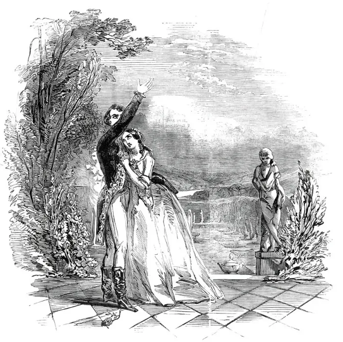 Framed Print : Scene from The Lady of Lyons'at the Haymarket Theatre, 1845. Creator: Unknown Framed Print : Scene from The Lady of Lyons'at the Haymarket Theatre, 1845. Creator: Unknown