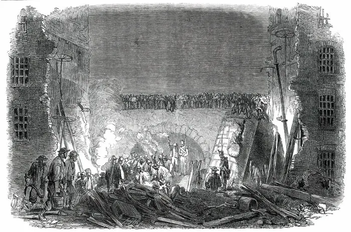 Framed Print : Scene of the Late Boiler Explosion, Lily-Lane Mill, Halifax, 1850. Creator: Smyth Framed Print : Scene of the Late Boiler Explosion, Lily-Lane Mill, Halifax, 1850. Creator: Smyth
