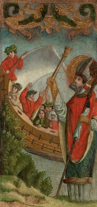 Framed Print : Scene from the Legend of St Nicholas-the Saint Saving the Shipwrecked...1st half of 16th cent. Creator: Unknown Framed Print : Scene from the Legend of St Nicholas-the Saint Saving the Shipwrecked...1st half of 16th cent. Creator: Unknown