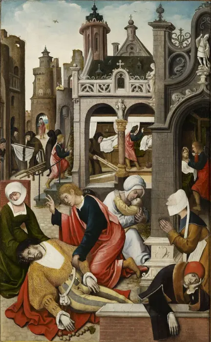 Framed Print : Scene from the life of Saint Roch, 1517. Creator: Orley, Everaert (Everard), van (c Framed Print : Scene from the life of Saint Roch, 1517. Creator: Orley, Everaert (Everard), van (c