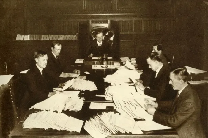 Framed Print : The scene in the Lord Chancellors office... General Election, 1923, (1935). Creator: Unknown Framed Print : The scene in the Lord Chancellors office... General Election, 1923, (1935). Creator: Unknown