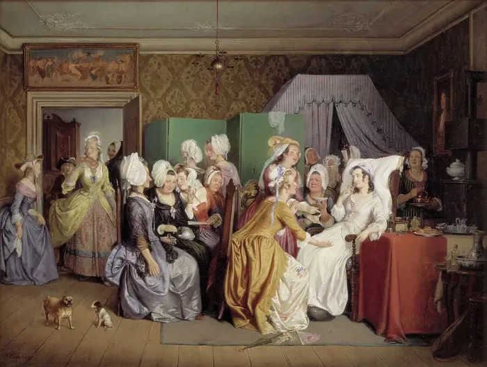 Framed Print : Scene from Ludwig Holberg's The Lying-in Room, 1845. Creator: Wilhelm Marstrand Framed Print : Scene from Ludwig Holberg's The Lying-in Room, 1845. Creator: Wilhelm Marstrand