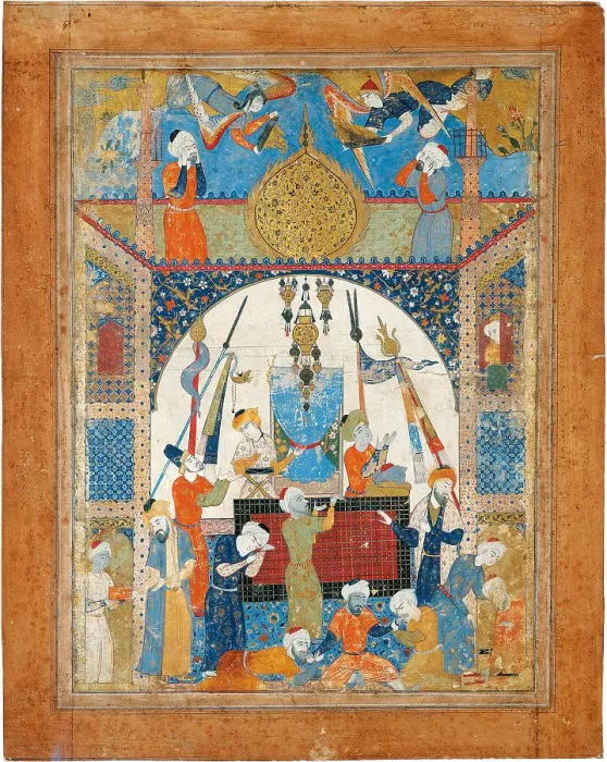 Framed Print : Scene From a Mausoleum. Artist: Iranian master Framed Print : Scene From a Mausoleum. Artist: Iranian master