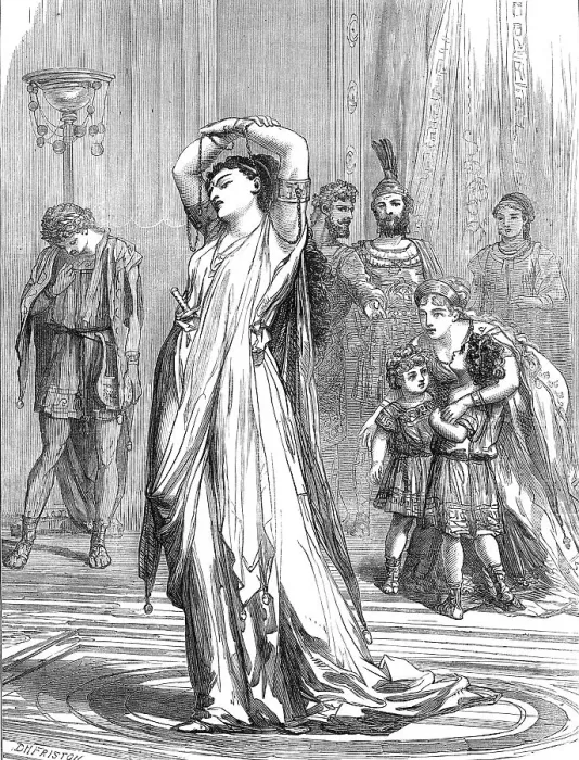 Framed Print : Scene from Medea in Corinth, at the Lyceum Theatre, 1872. Creator: Unknown Framed Print : Scene from Medea in Corinth, at the Lyceum Theatre, 1872. Creator: Unknown