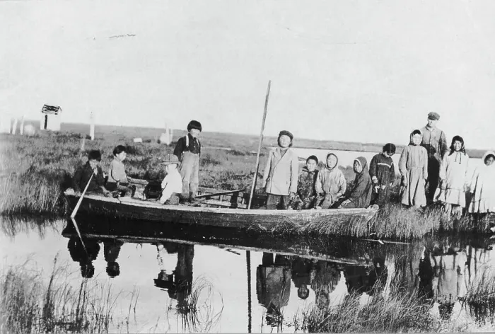 Framed Print : Scene at Moravian Mission Station on the Kuskokwim River, between c1900 and c1930. Creator: Unknown Framed Print : Scene at Moravian Mission Station on the Kuskokwim River, between c1900 and c1930. Creator: Unknown