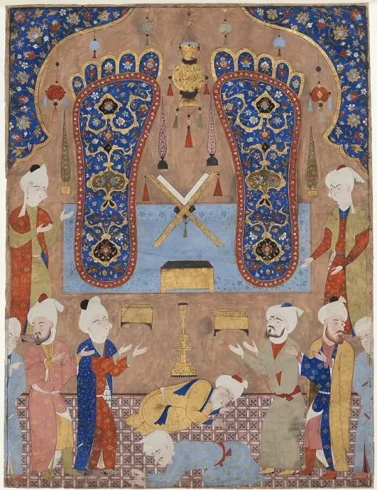 Framed Print : Scene in a mosque. From Falnama (Book of Omens) by Shah Tahmasp I. c1550-1560. Creator: Anonymous () Framed Print : Scene in a mosque. From Falnama (Book of Omens) by Shah Tahmasp I. c1550-1560. Creator: Anonymous ()