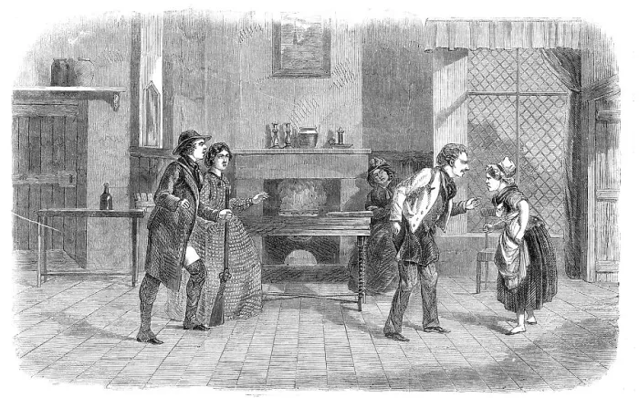 Framed Print : Scene from Mr. Brougham's comedy of Romance and Reality, at the Hammersmith Theatre, 1860. Creator: Unknown. Scene from Mr. Brougham's comedy of Romance and Reality, at the Hammersmith Theatre, 1860. Creator: Unknown Framed Print : Scene from Mr. Brougham's comedy of Romance and Reality, at the Hammersmith Theatre, 1860. Creator: Unknown. Scene from Mr. Brougham's comedy of Romance and Reality, at the Hammersmith Theatre, 1860. Creator: Unknown